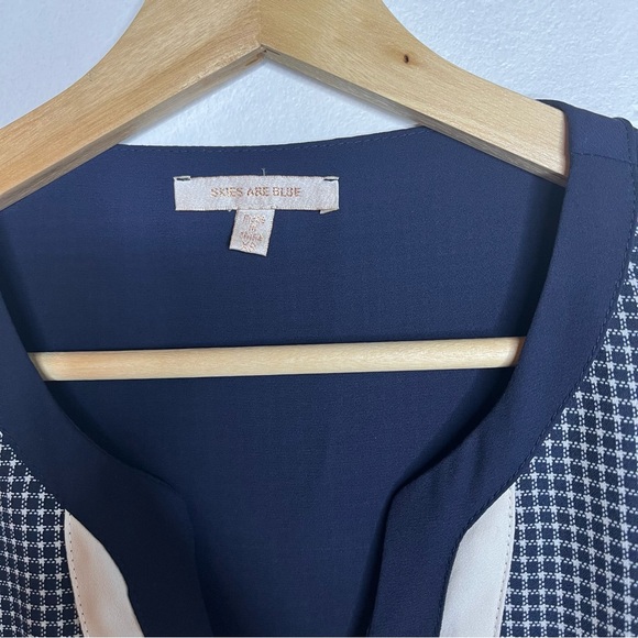 Skies are Navy Blue Blue&White printed shift dress SIZE XS boho office casual - Picture 4 of 4